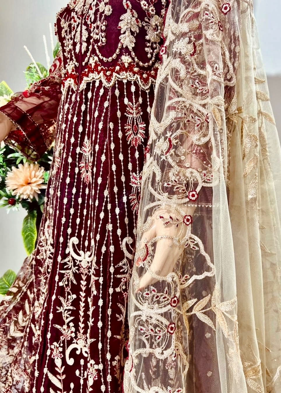 Suits By Sadia Merium mehroon maxi Women 3pcs