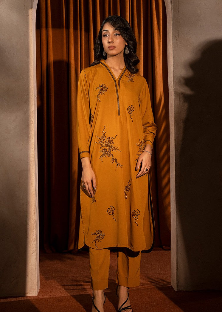 Kross Kulture Embroidered Crepe Solid Suit KE 01450 ST Women 2pcs