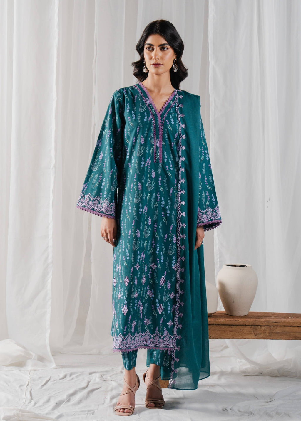 Buzzazi Teal Printed Suit Women 3pcs