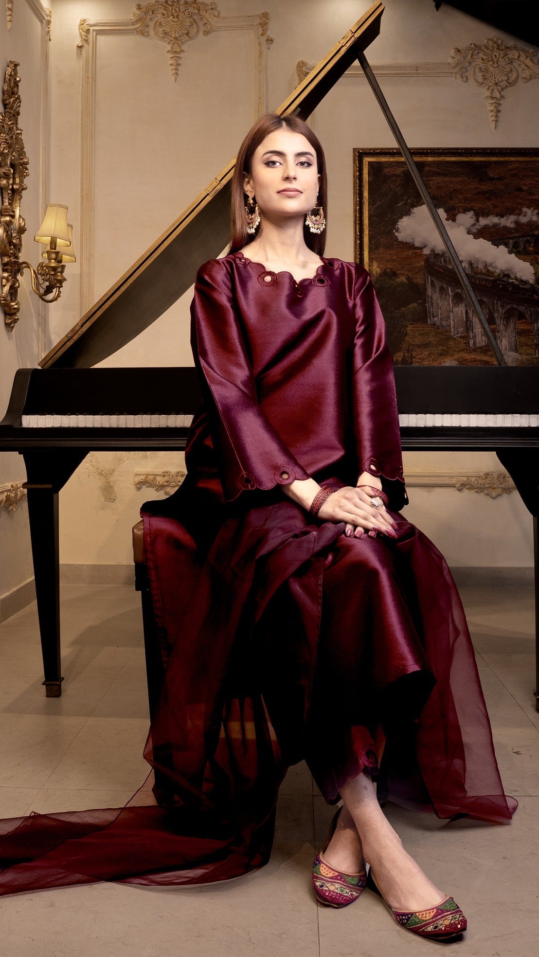 Naaz Couture Dark Fuchsia Pink Raw Silk Suit Women 3pcs