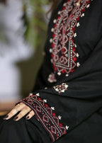 Tehzeeb Libas Midnight Maroon Embroidered Linen Suit Women 2pcs