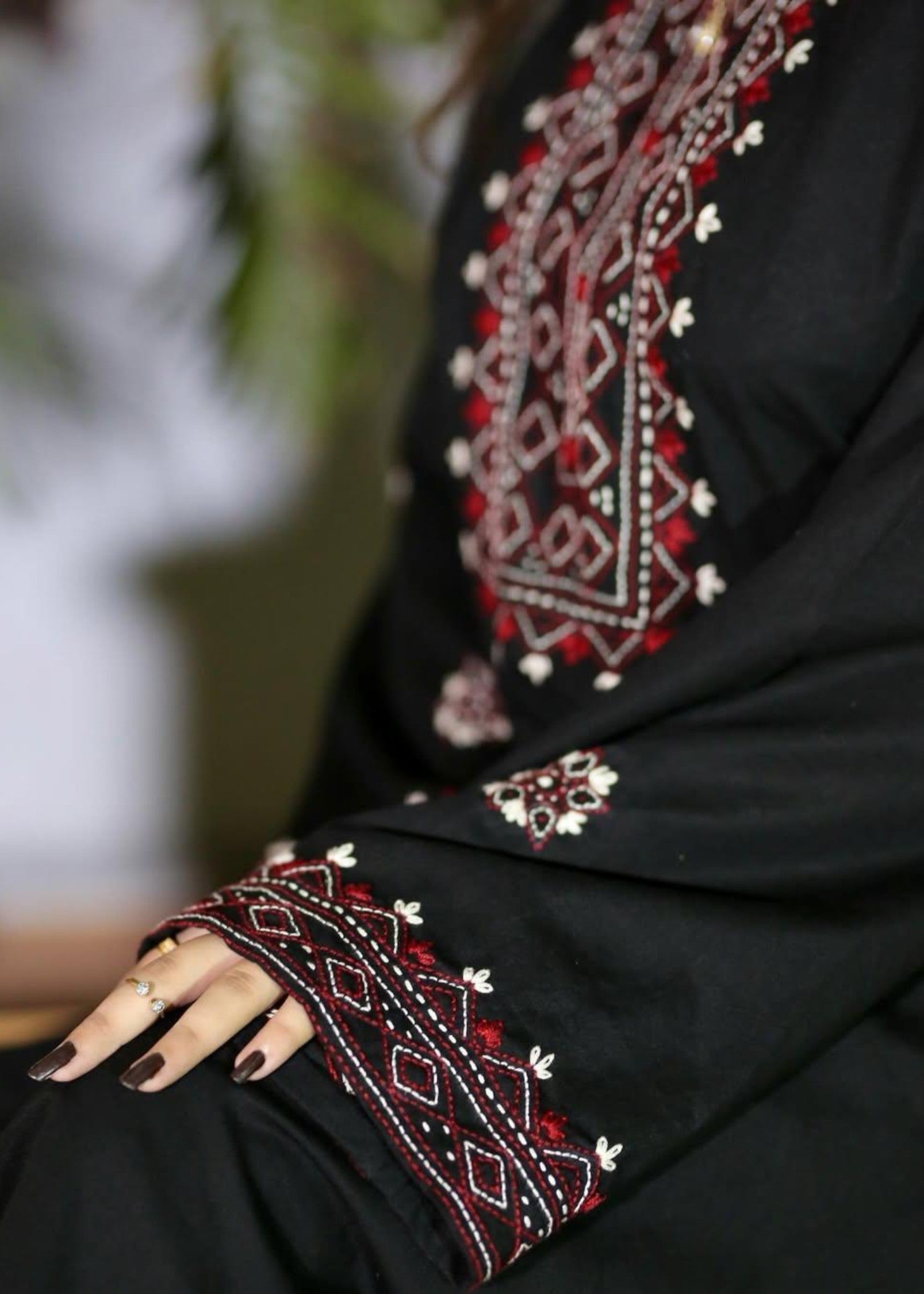 Tehzeeb Libas Midnight Maroon Embroidered Linen Suit Women 2pcs