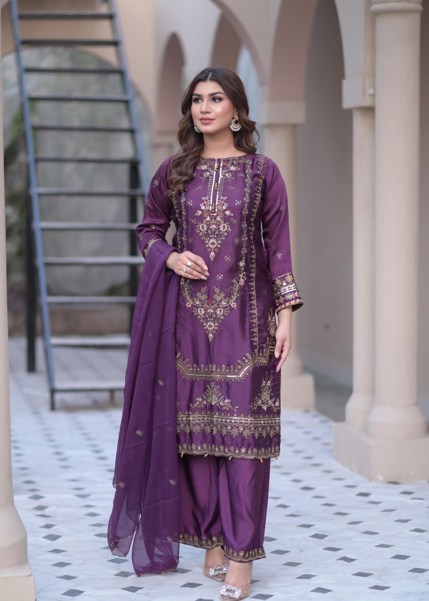 Rangoon Clothing Celestia Plum Silken Women 3pcs