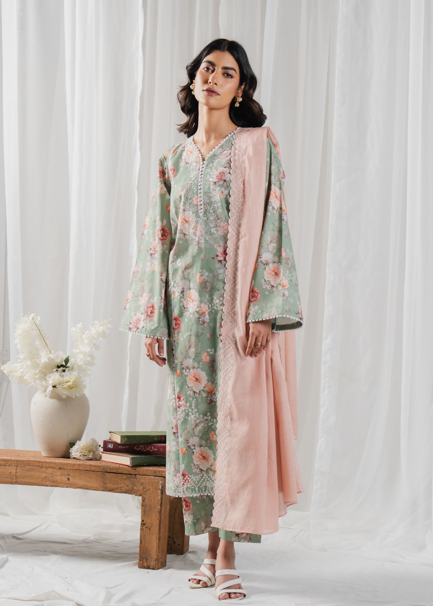 Buzzazi Sage Green Printed Suit Women 3pcs