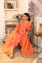Buzzazi Orange Embroidered Suit Women 3pcs