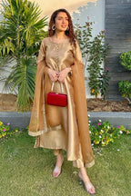 Naaz Couture Gold Raw Silk Suit Women 3pcs