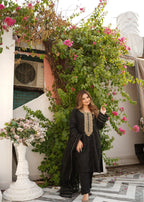 Ayesha B black organza hand work Women 3pcs