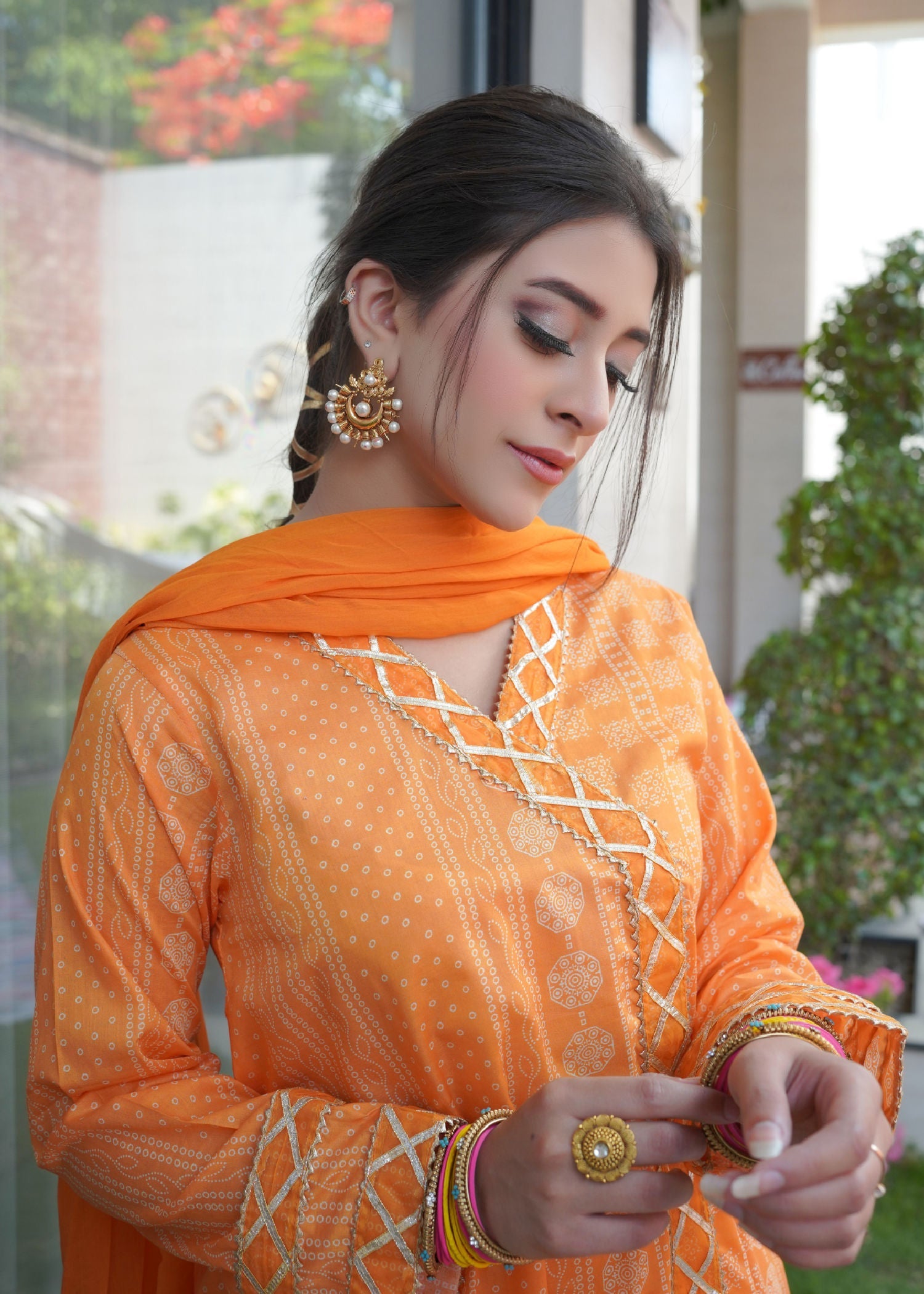 Yolo Pret CHUNRI LONG ANGRAKHA FROCK WITH PLAZZO SHARARA AND PK CRINKLE CHIFFON DUPATTA CHUNRI R24 0003 Women 3pcs