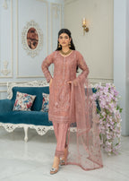 Pehnawa By Bin Akram’s TEA PINK TEMPTATION EMBROIDERED NET Women 3pcs