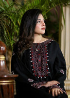 Tehzeeb Libas Midnight Maroon Embroidered Linen Suit Women 2pcs