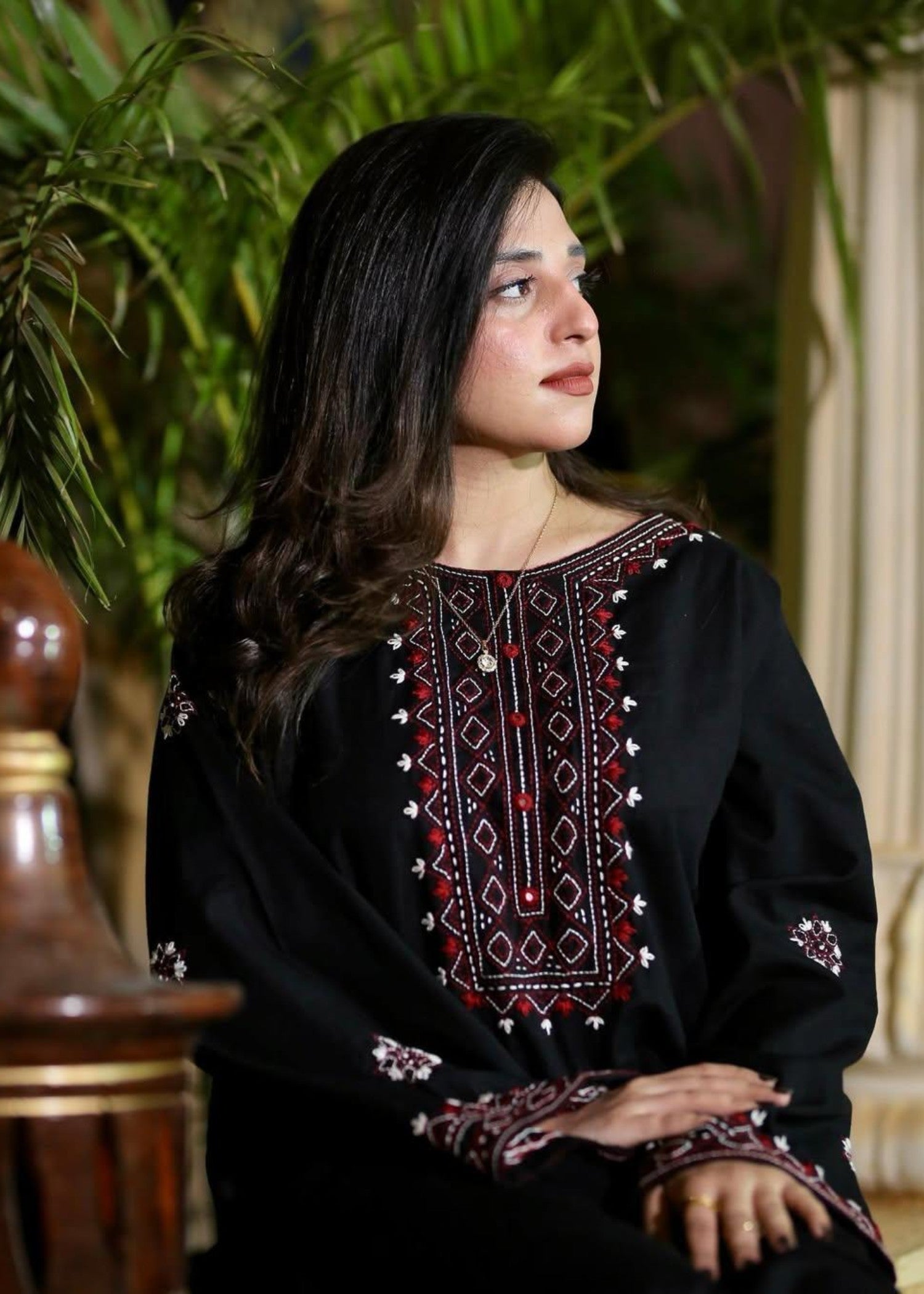 Tehzeeb Libas Midnight Maroon Embroidered Linen Suit Women 2pcs