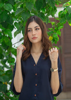 Zauk Navy Blue Two Piece Dress Women 2pcs
