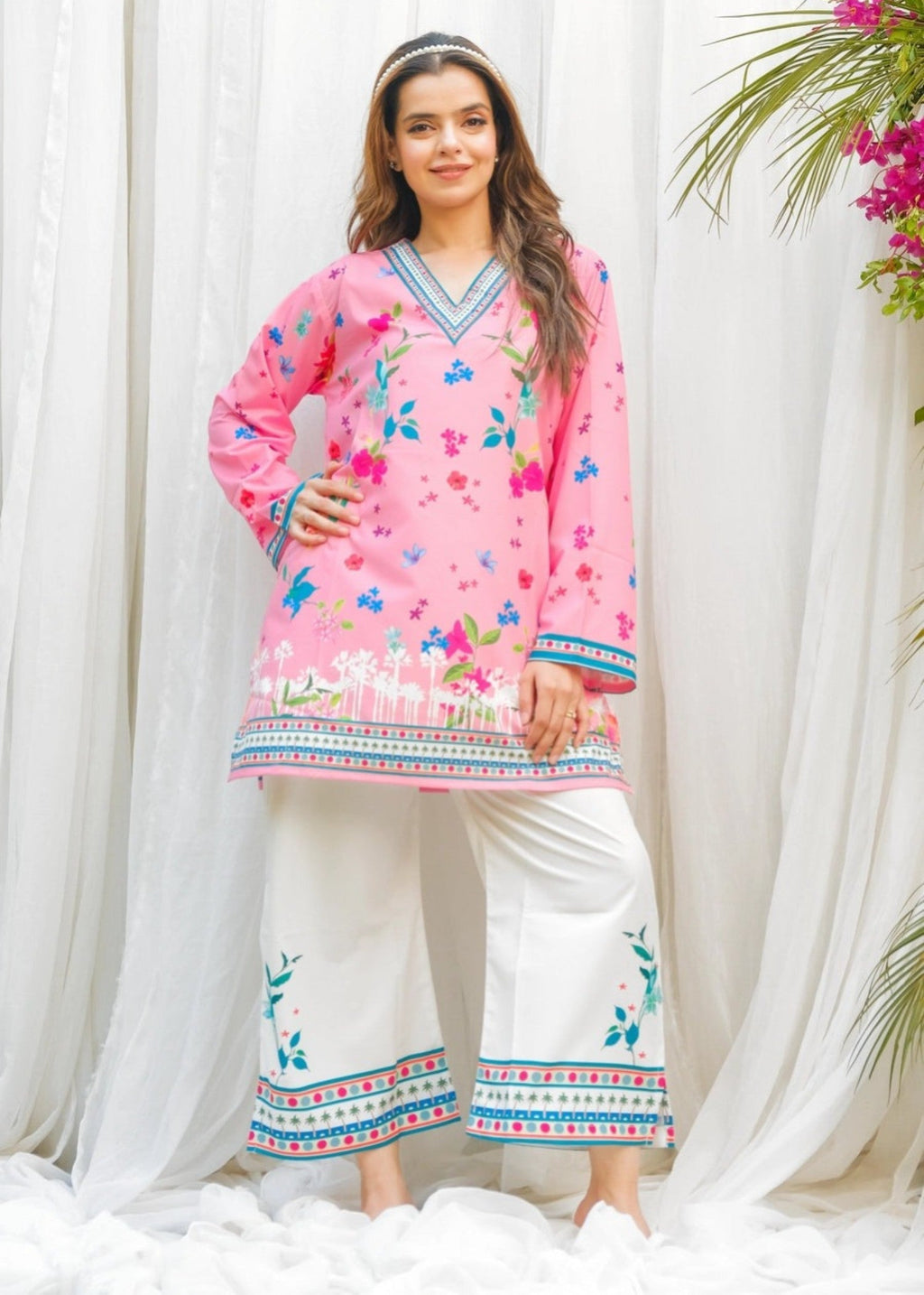 Tehzeeb Libas PINK BLOSSOM SHORT FROK Women 2pcs