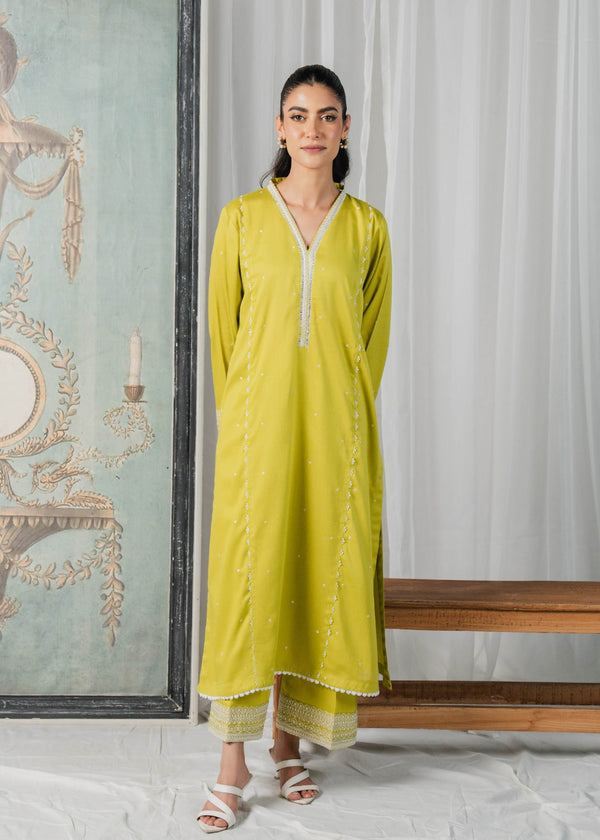 Buzzazi Embroidered Lime Suit Women 2pcs