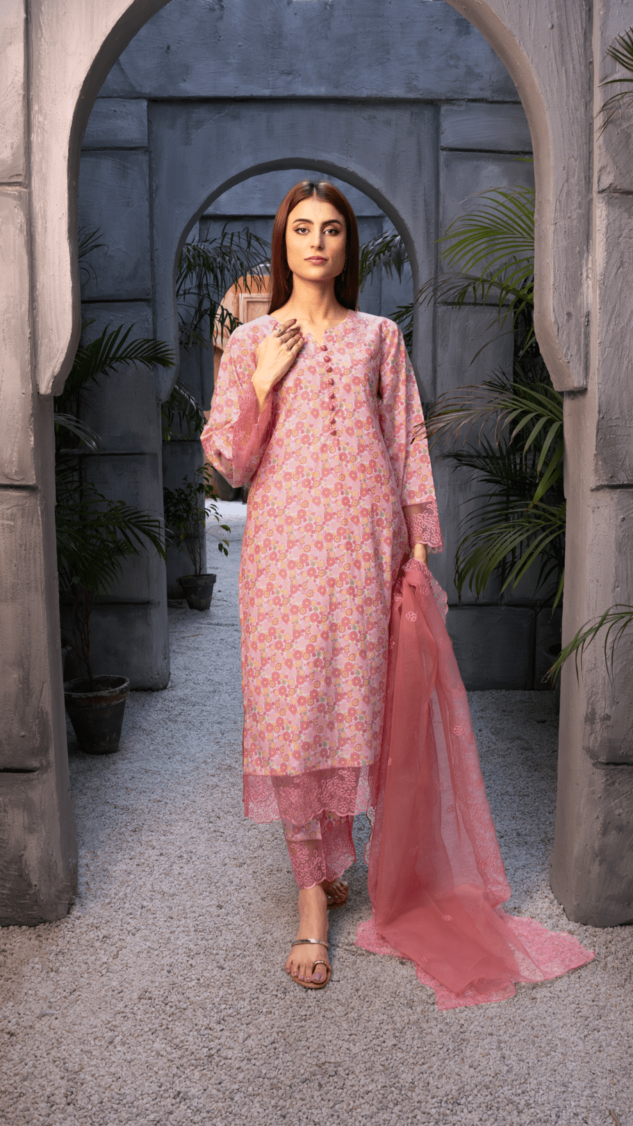 Naaz Couture Pink Printed Raw Silk Suit Women 3pcs