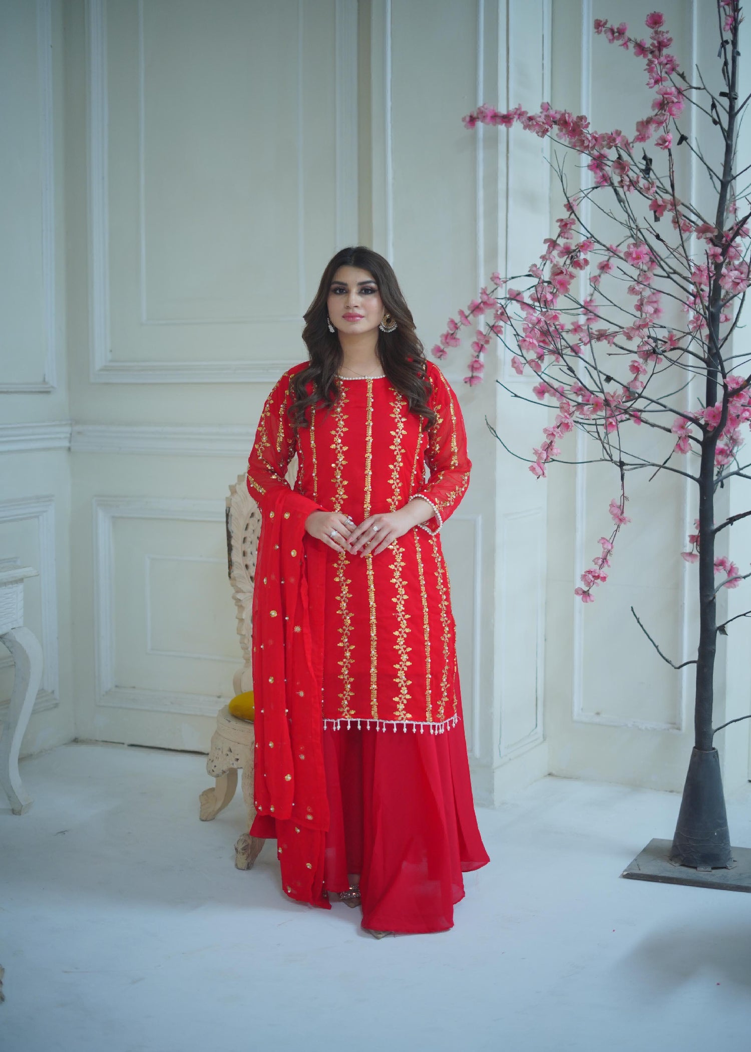 Rangoon Clothing Tashir Red Women 3pcs