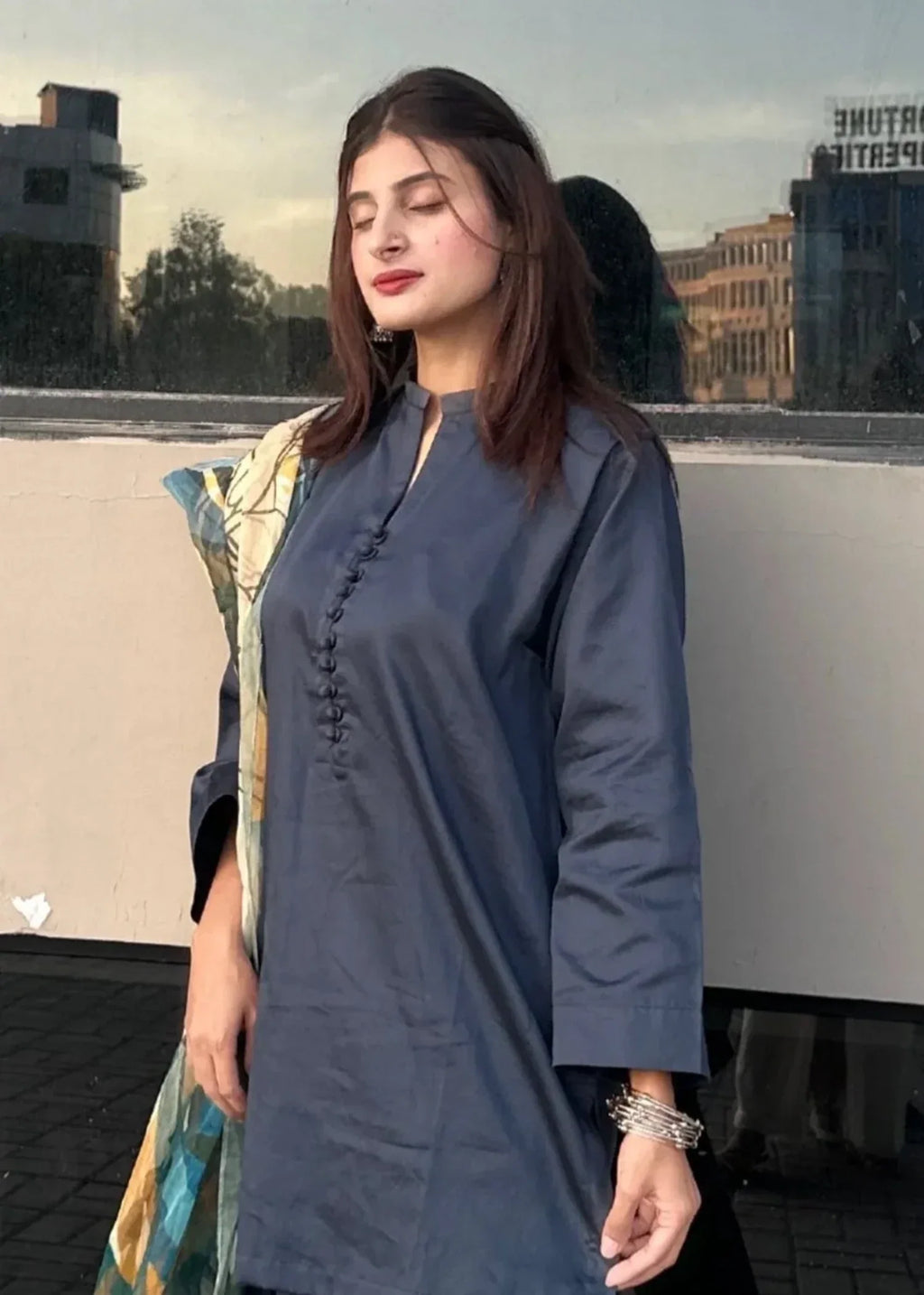 Urban Cut Cotton Satin Co Ord Set with Farshi Shalwar Women 2pcs