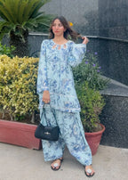 Urban Cut Cotton Printed Co Ord Set with Farshi Salwar Women 2pcs