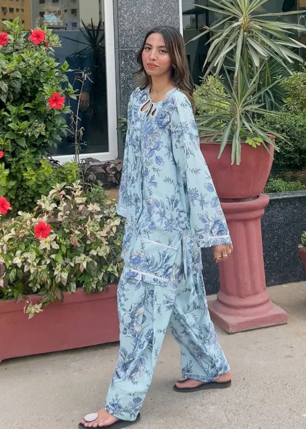 Urban Cut Cotton Printed Co Ord Set with Farshi Salwar Women 2pcs