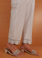 Zardi Lace Embellished Trouser Cotton White ZT206 Women 1pcs