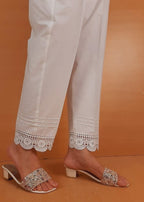 Zardi Lace Embellished Trouser Cotton White ZT206 Women 1pcs