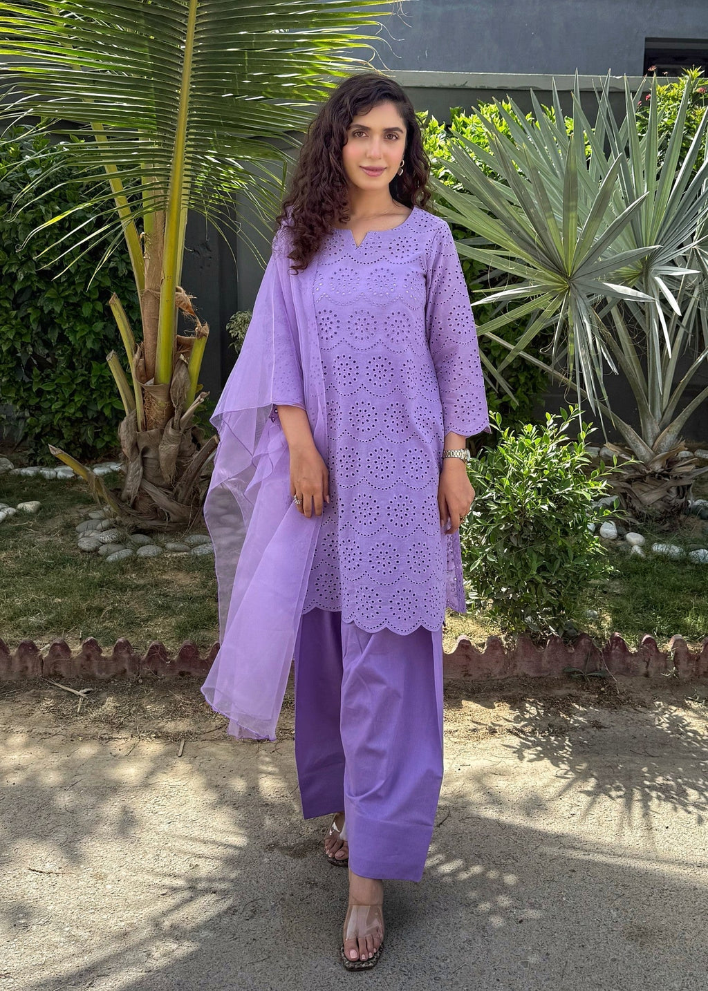 Naaz Couture Farshi Chikankari Shalwar Kameez suit Lilac Women 3pcs