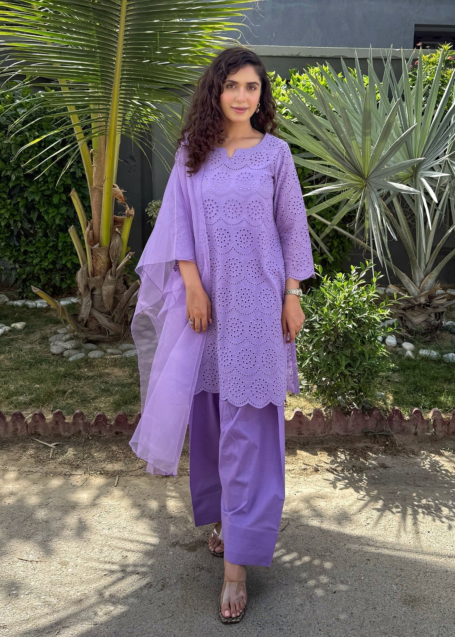 Naaz Couture Farshi Chikankari Shalwar Kameez suit Lilac Women 3pcs
