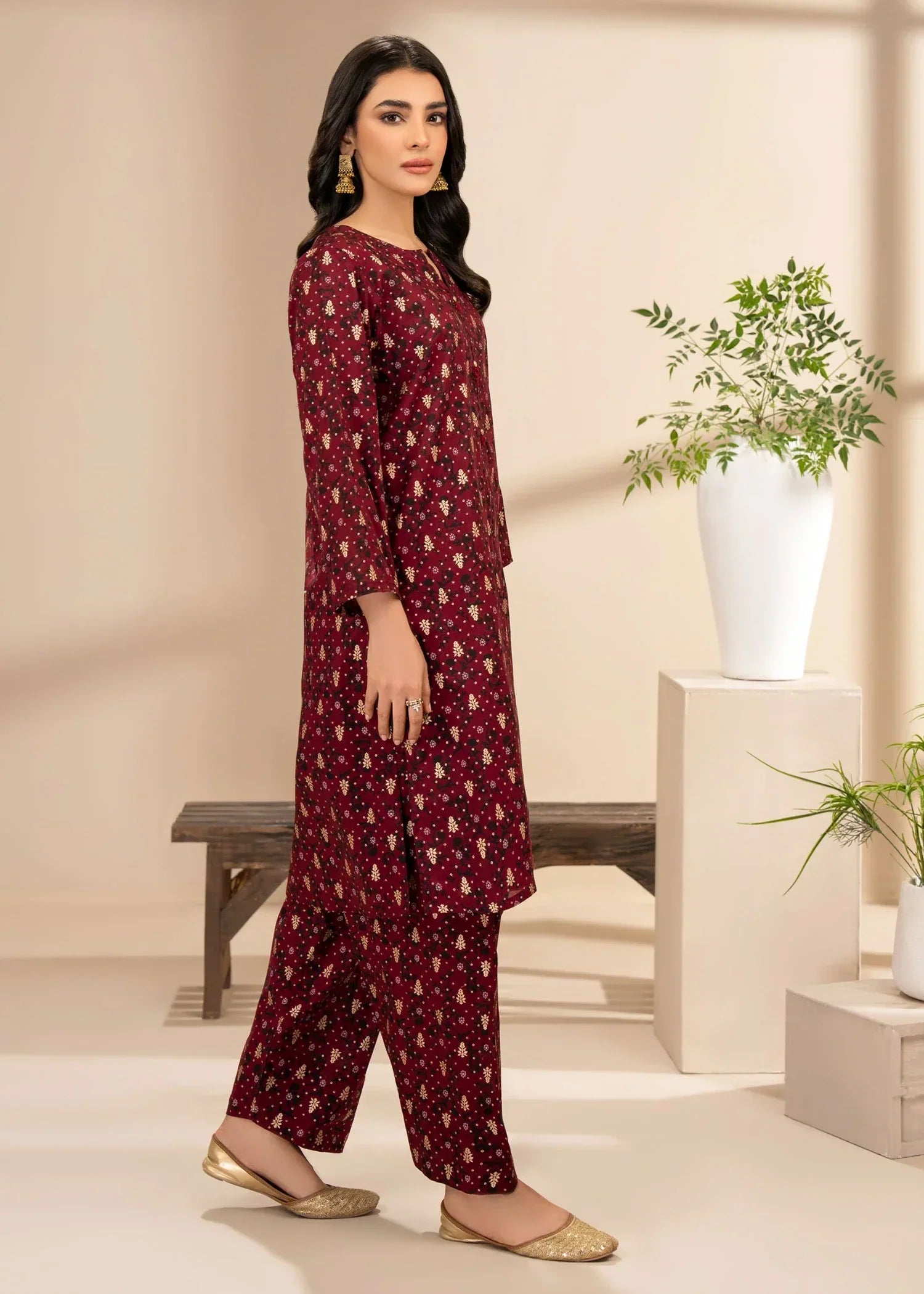 Hamna Kalim rayyan maroon 3d printed Women 2pcs