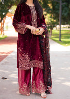 Suits By Sadia Velvet maroon nimra Women 3pcs
