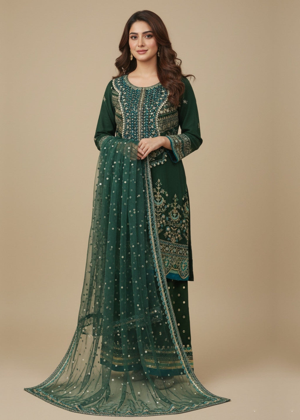 Diara Couture ZEENAT US 595 BOTTLE GREEN Women 3pcs