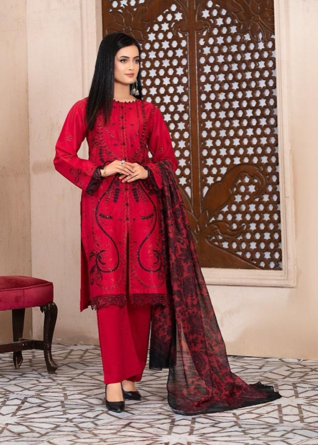 Suits By Sadia Red & black hot charm Women 3pcs