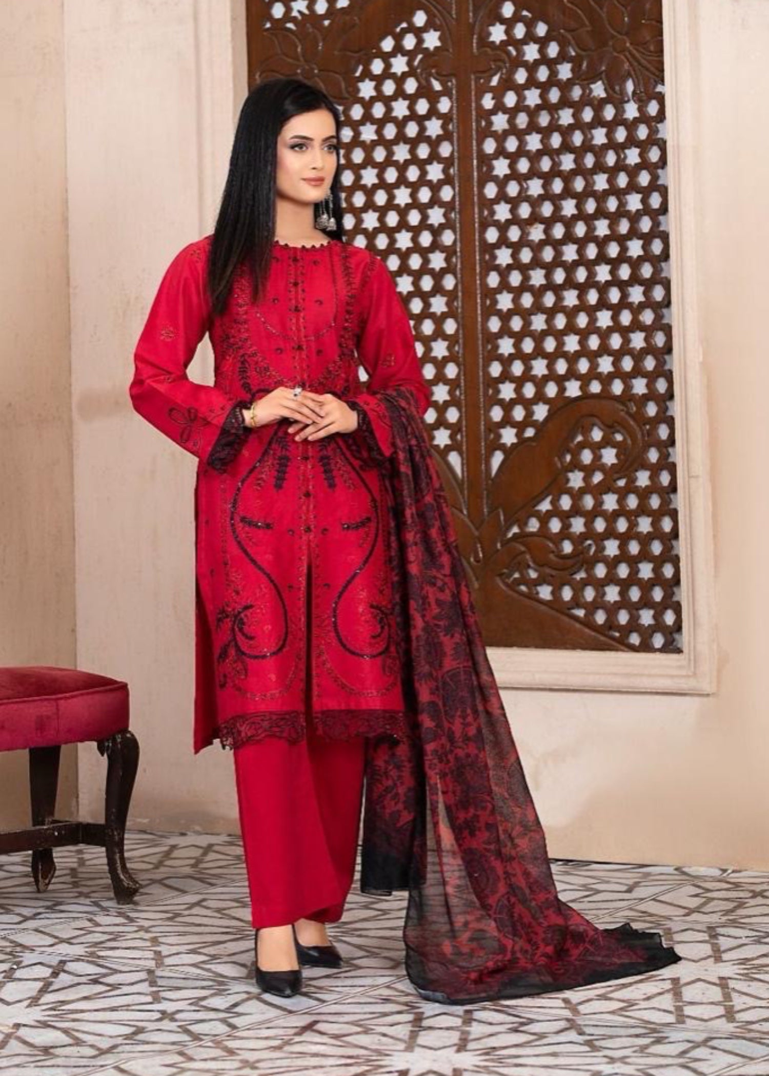 Suits By Sadia Red & black hot charm Women 3pcs