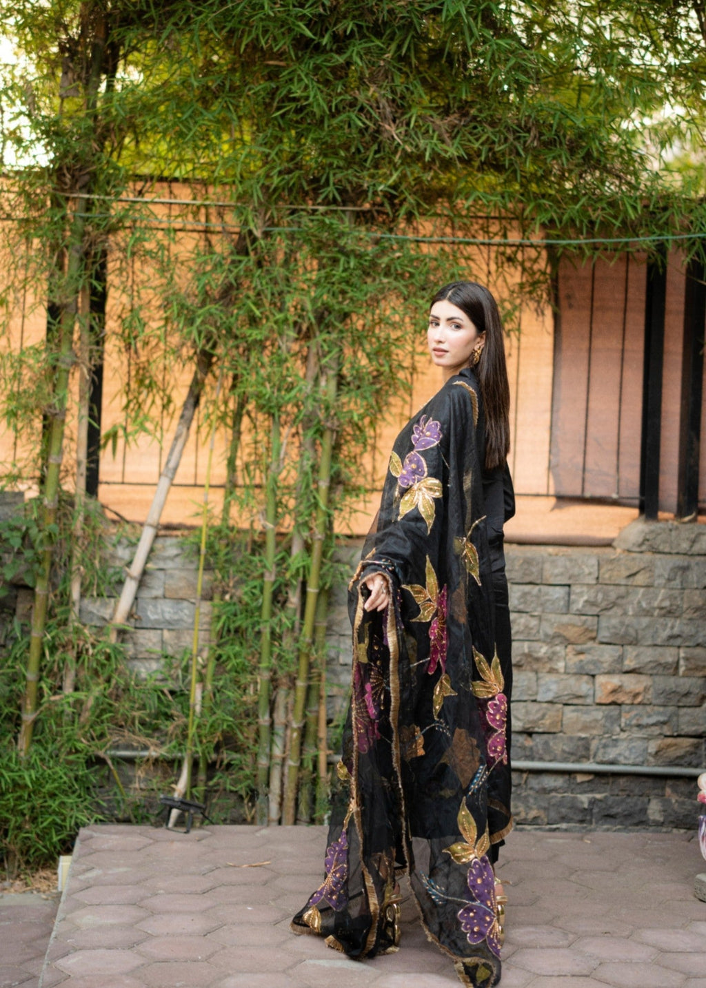 Rivaaj Fashion Stitched Handpaint Black Women 3pcs