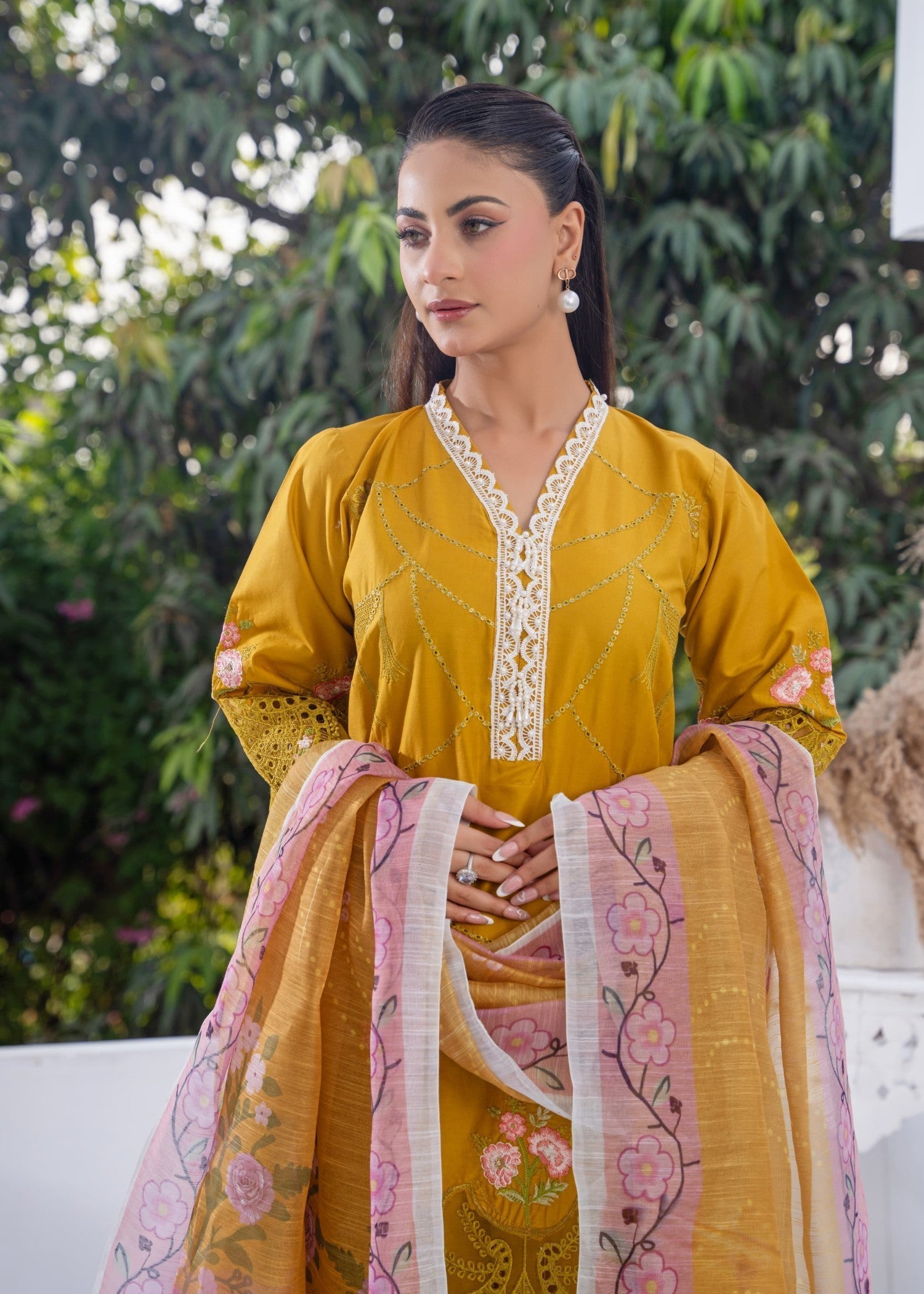 Sajfi Closet Luxury Cotton Stitched for Women | Mustard Women 3pcs