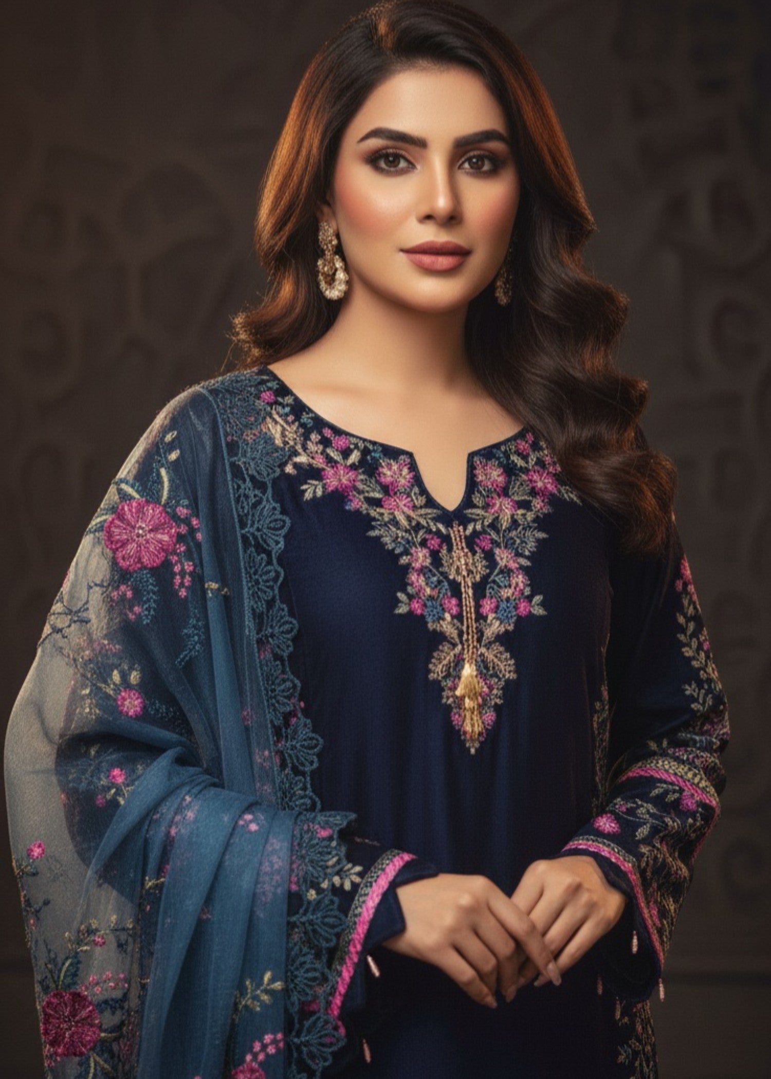 Pehnawa By Bin Akram’s Teal Regalia | Velvet Women 3pcs