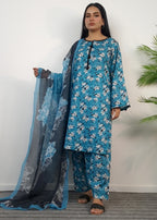 Namal Zara Ltd Summer Pret Lawn Pacific Blue Floral Design Women 3pcs