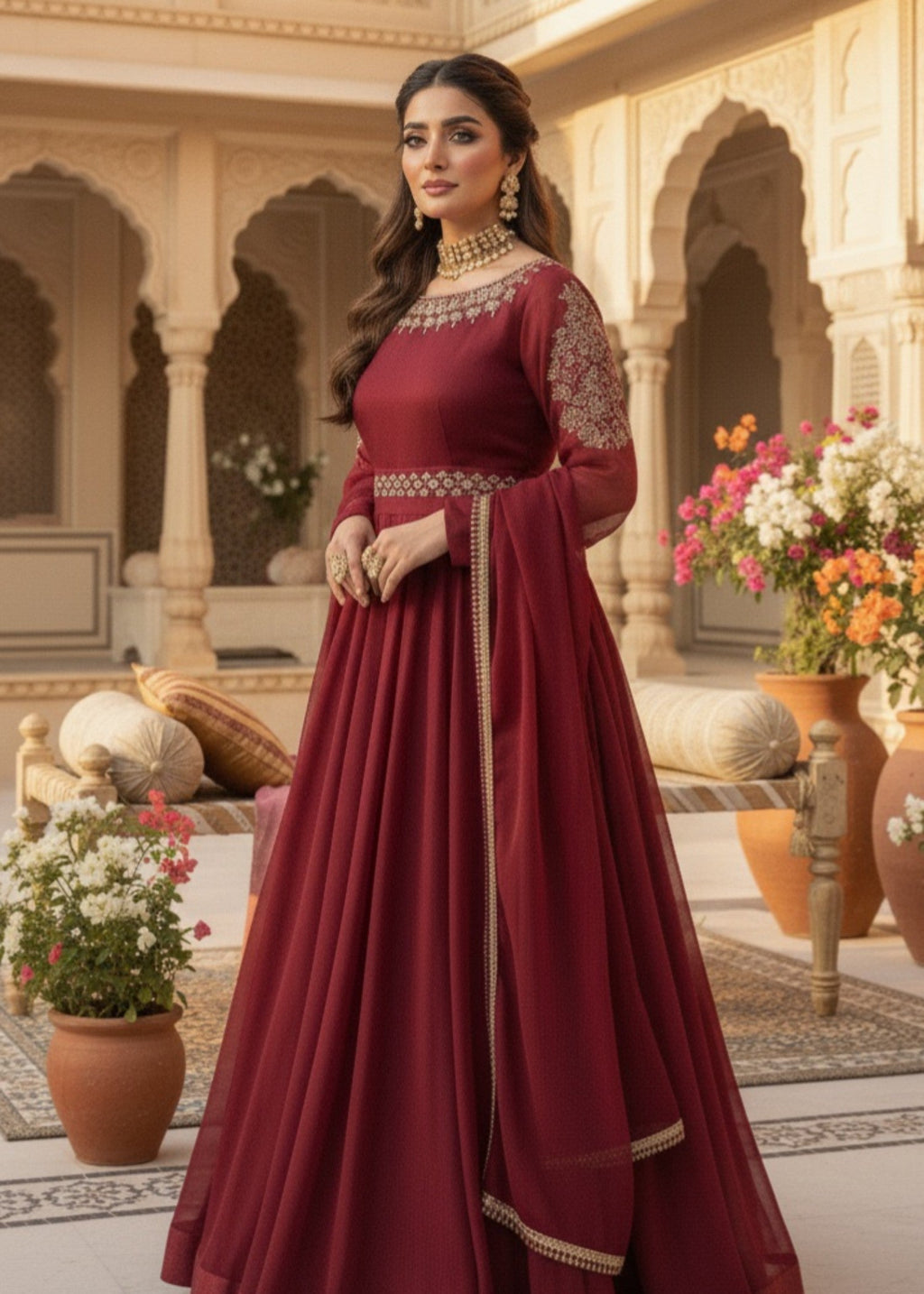 Pehnawa By Bin Akram’s Maroon Bliss | Chiffon Maxi Women 3pcs