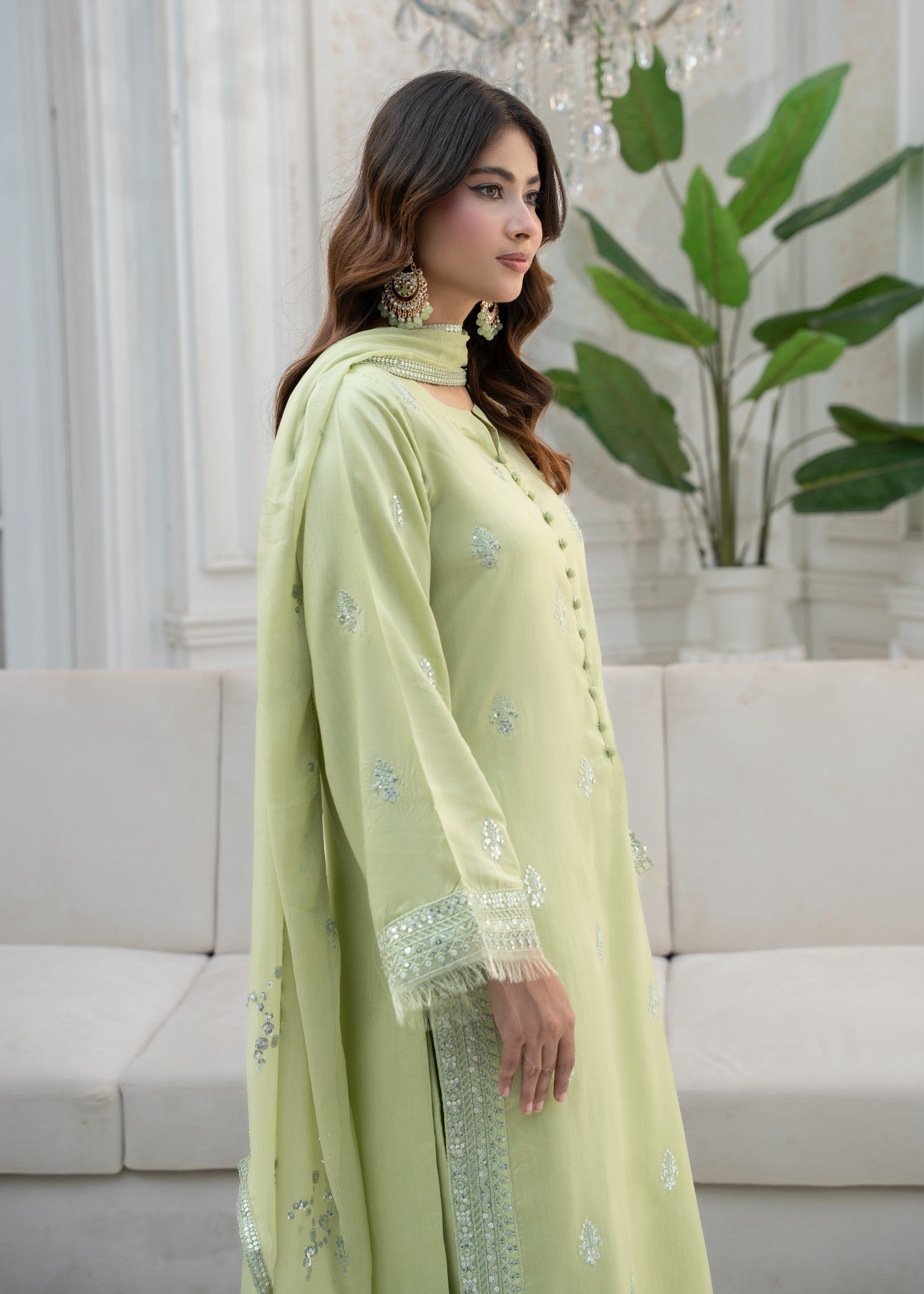 Maharani Official Noor e eid Pista Embroidered Stitched suit Women 3pcs