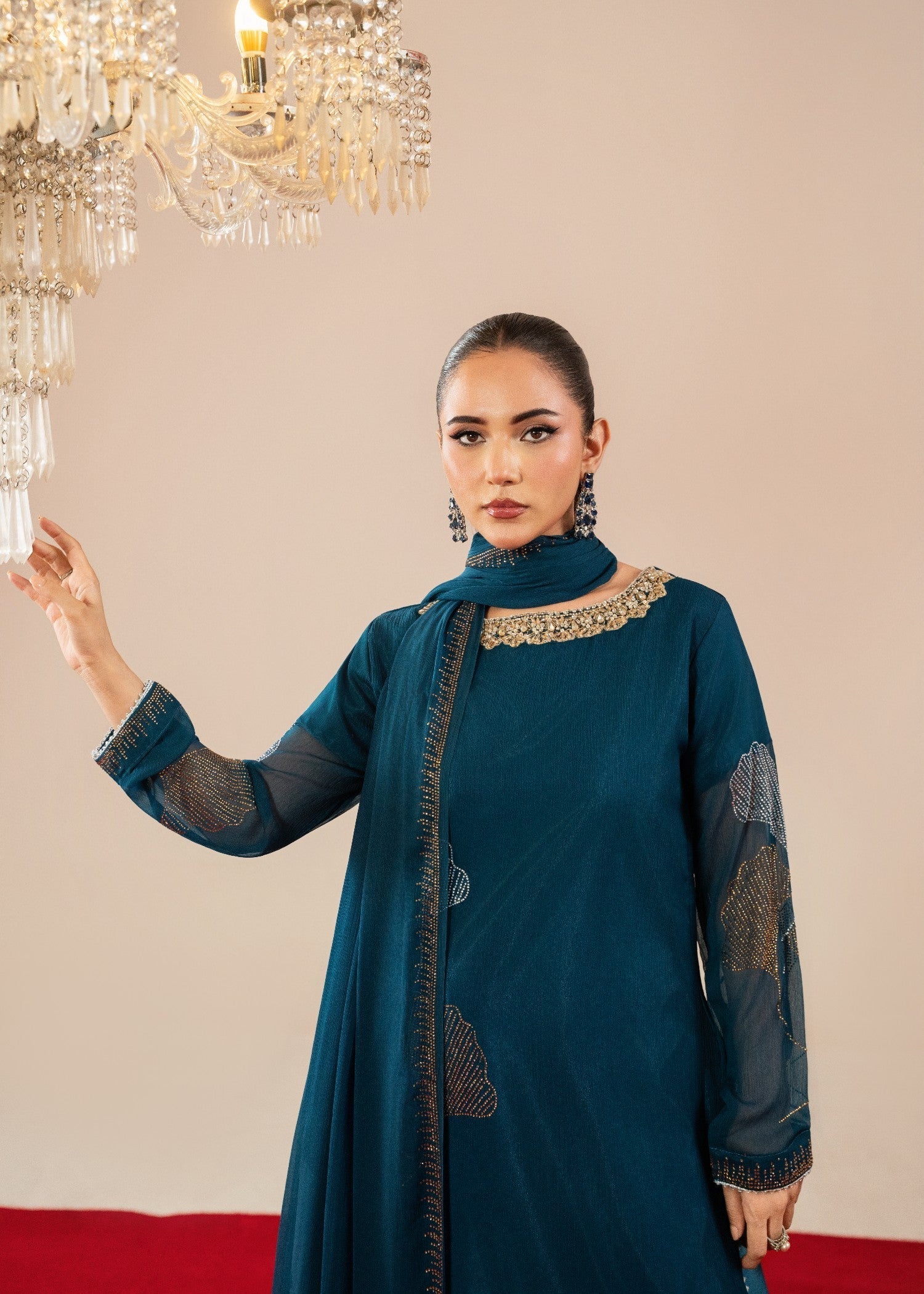 Maira Fashion Teal Studded Rhinestone Kurta Set Women 3pcs