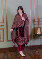 Rangoon Clothing Roshana Maroon Velvetine Women 3pcs