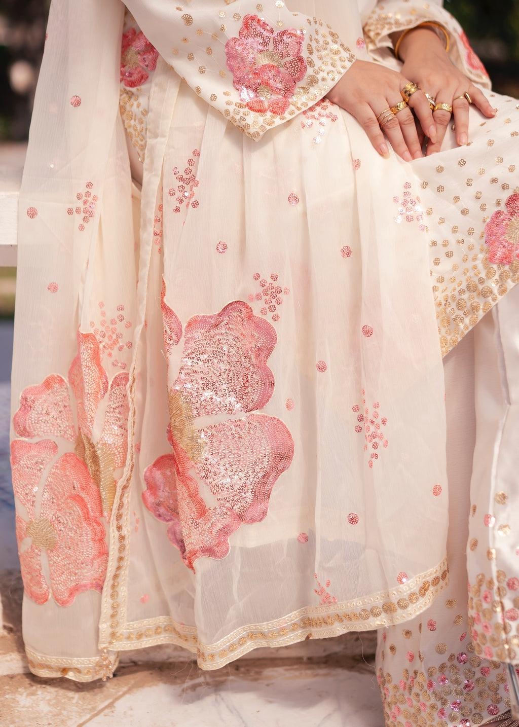 Suits By Sadia Chiffon nimra offwhite Women 3pcs