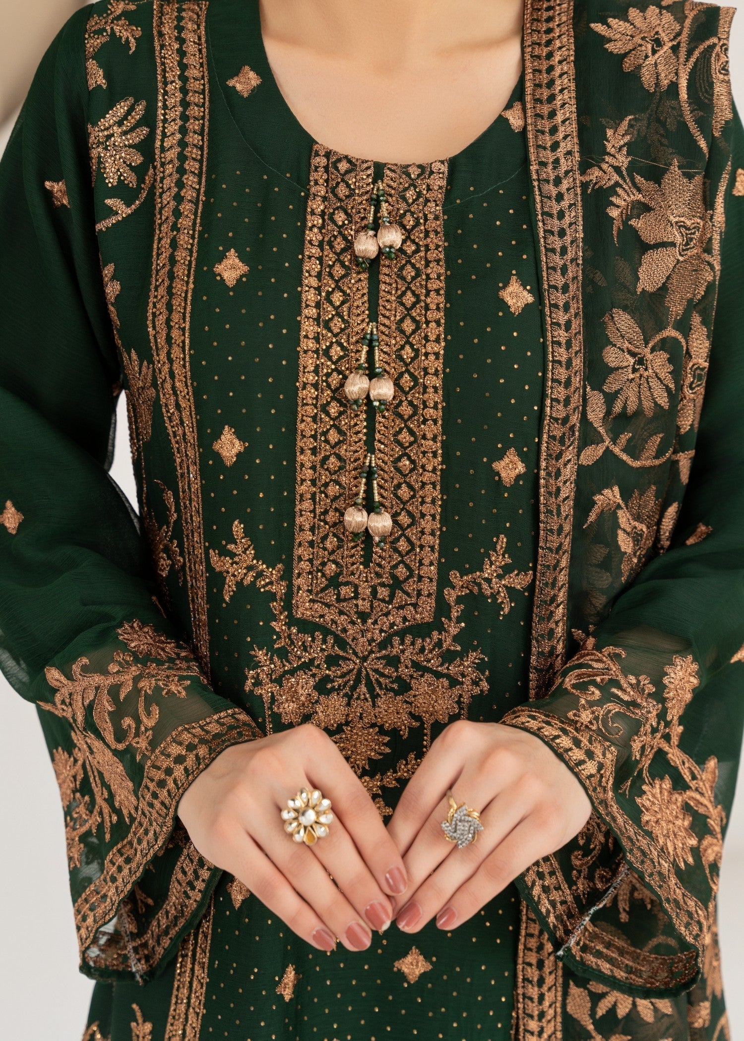 Four Season Boutique ARZOO CHIFFON BOTTLE GREEN Women 3pcs