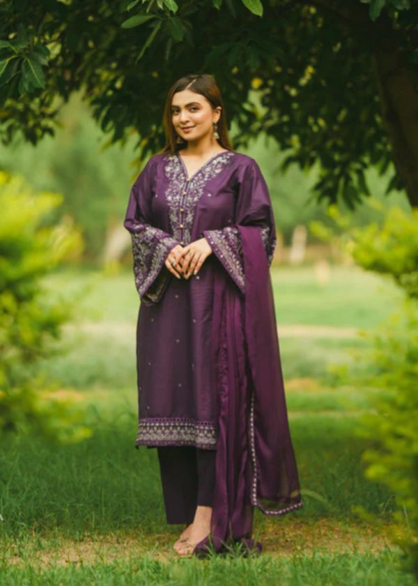 Chaudhary Arts Voilet Embroidered Women 3pcs