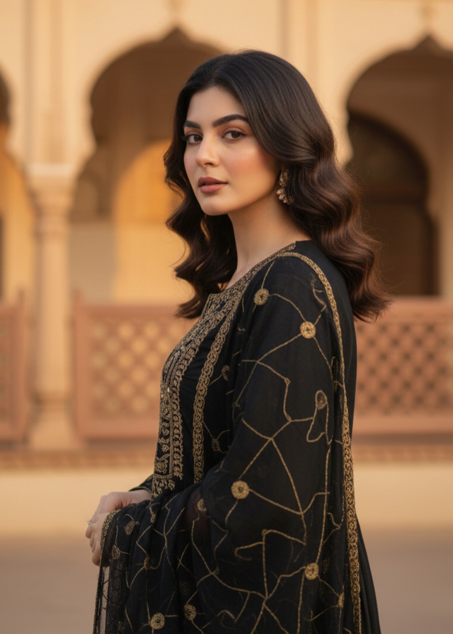 MMG Garments SUMBUL| ORGANZA NET EMBROIDERED FROCK BLACK MMG 876 Women 3pcs