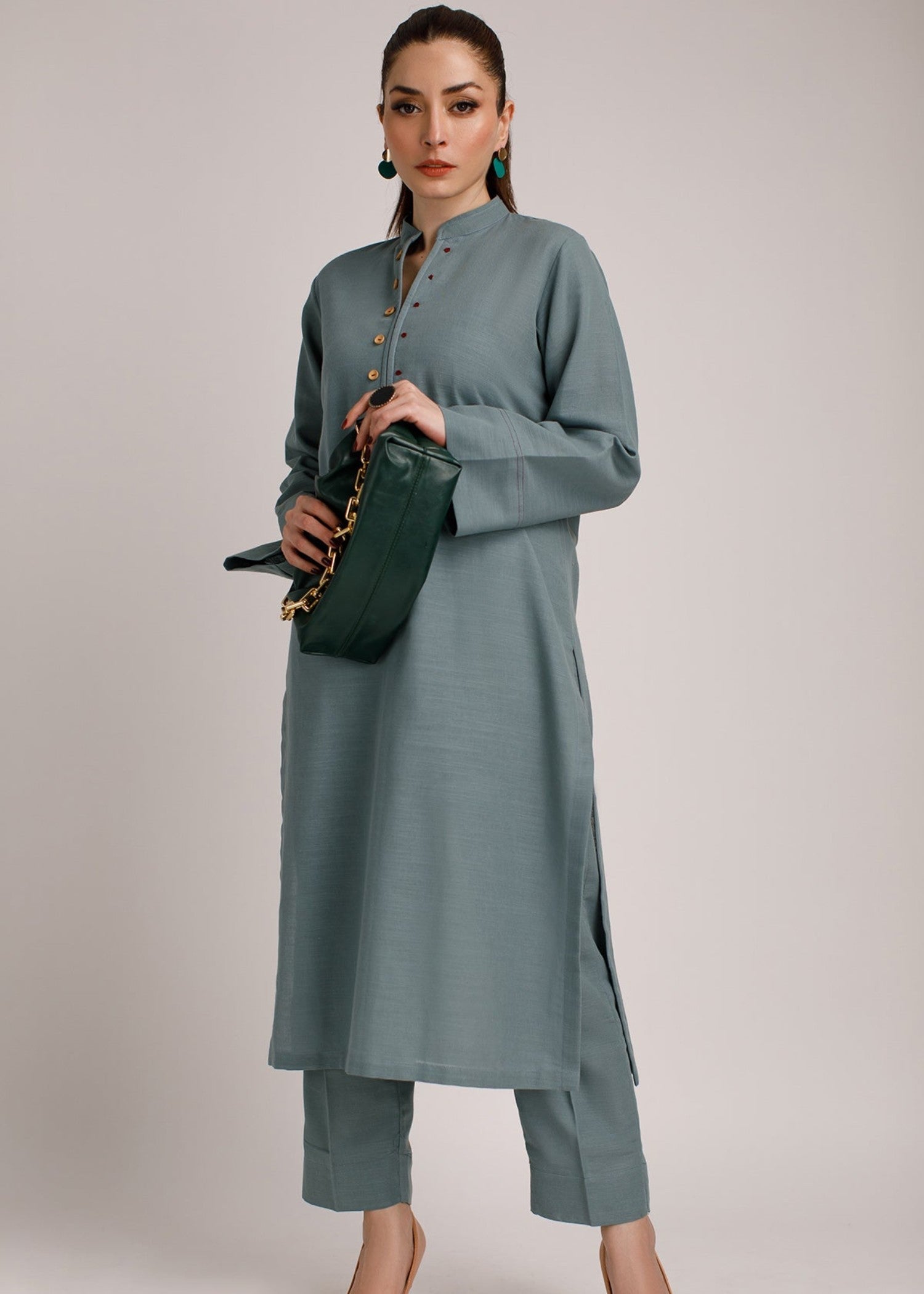 Peach Republic Stone Grey Khaddar Suit Women 2pcs