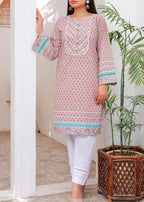 Green Block print Kurti Stitched Ash grey Women 1pcs