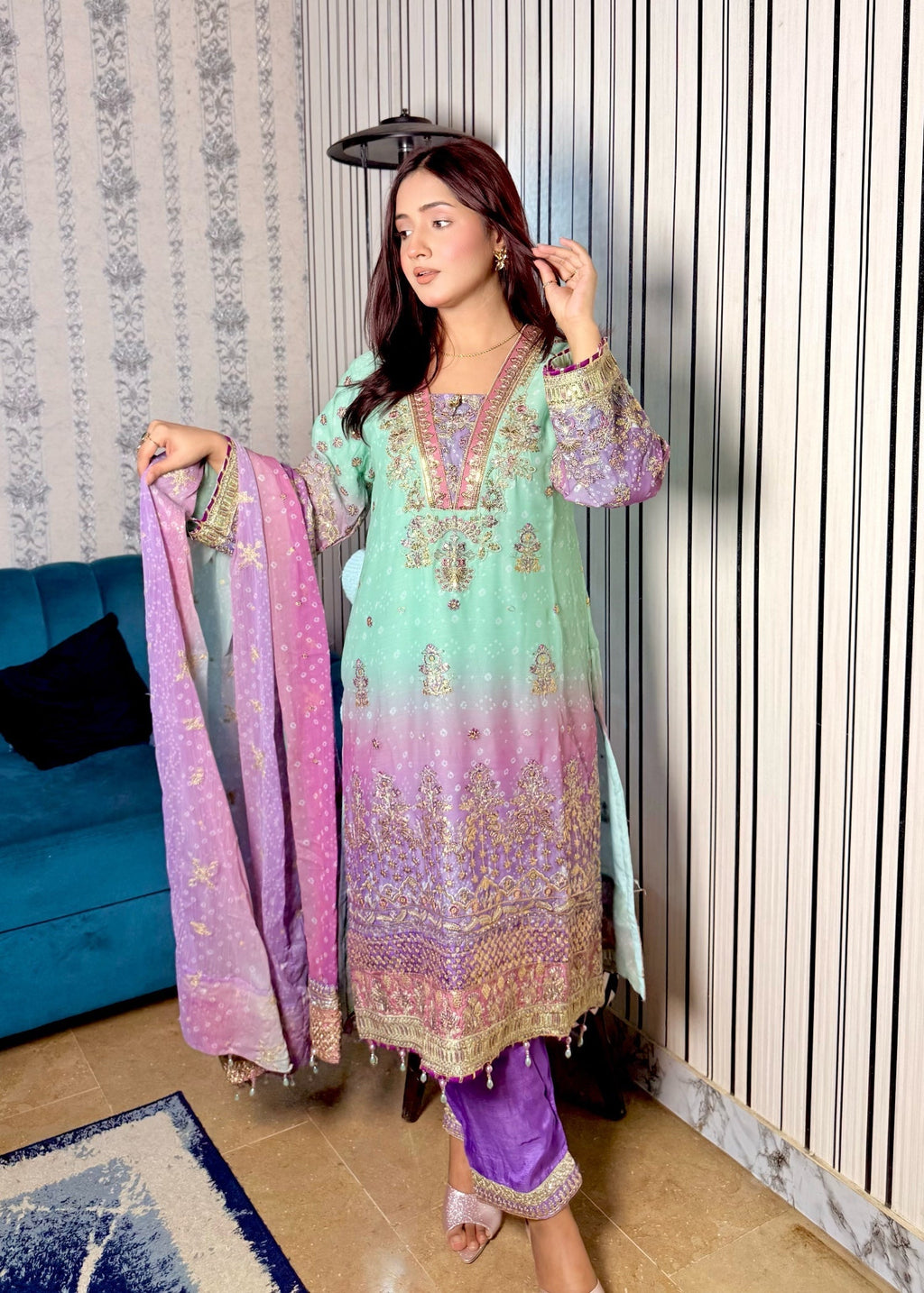 Suits By Sadia Green chunri chiffon Ayesh Women 3pcs