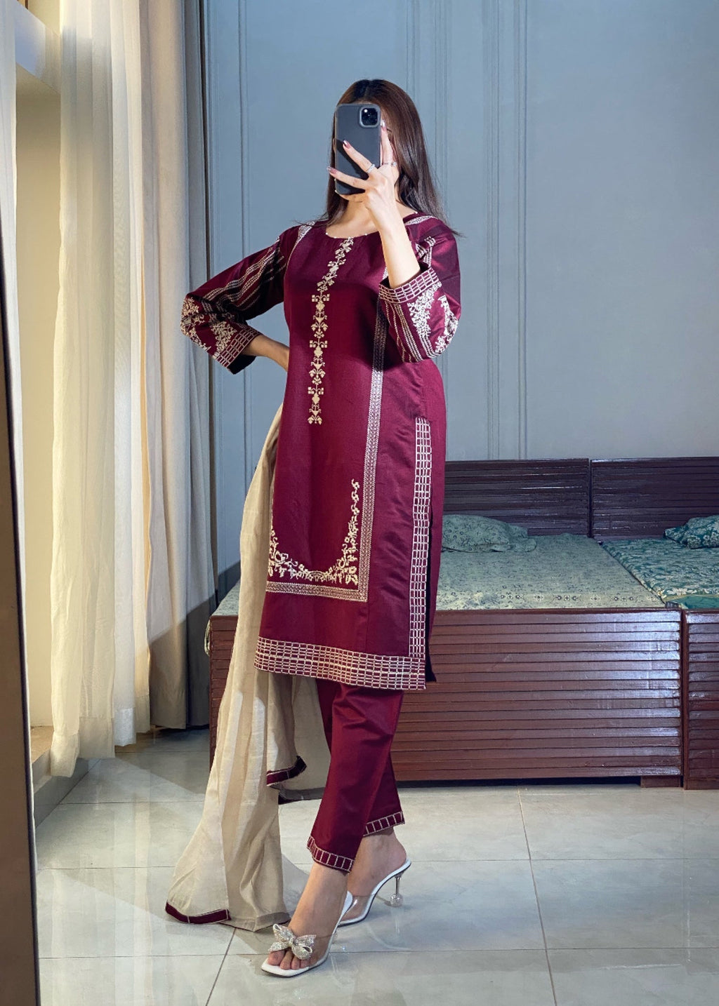Ayesha B burgundy shanzy) Women 3pcs