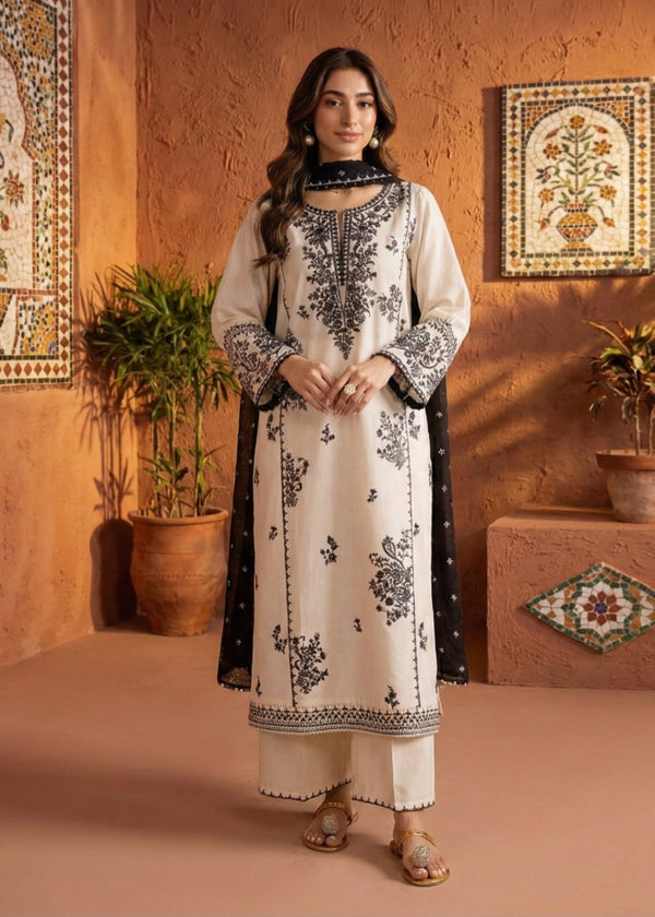Tehzeeb Libas WHITE PEARL EMBROIDERED Women 3pcs
