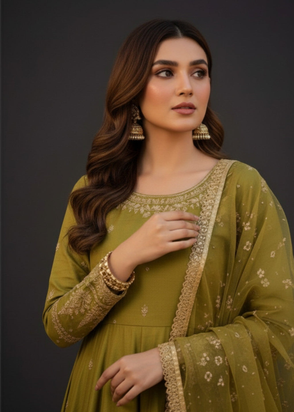 Pehnawa By Bin Akram’s Olive Bloom | Kattan Silk Maxi Women 3pcs